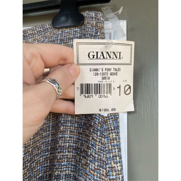 Gianni NWT Nordstrom Tan Blue Tweed Plaid Pencil Skirt Size 10, MSRP $108 - Picture 7 of 11